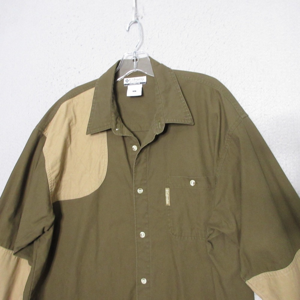 Vintage Columbia Shirt Men Green Tan Quilted Pad Hunting Utility Military Y2K 90